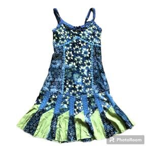 Santiki Girls’ Dress Patchwork Boho Flowers Straps Flowy Blue Multi Size 8
